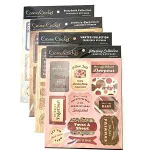 Lot Of 4 Cosmo Cricket Cardstock Stickers Jitterbug, Storybook, Souvenir, Wanted